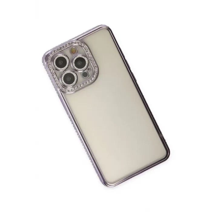 Newface iPhone 14 Pro Kılıf Joke Taşlı Silikon - Mor