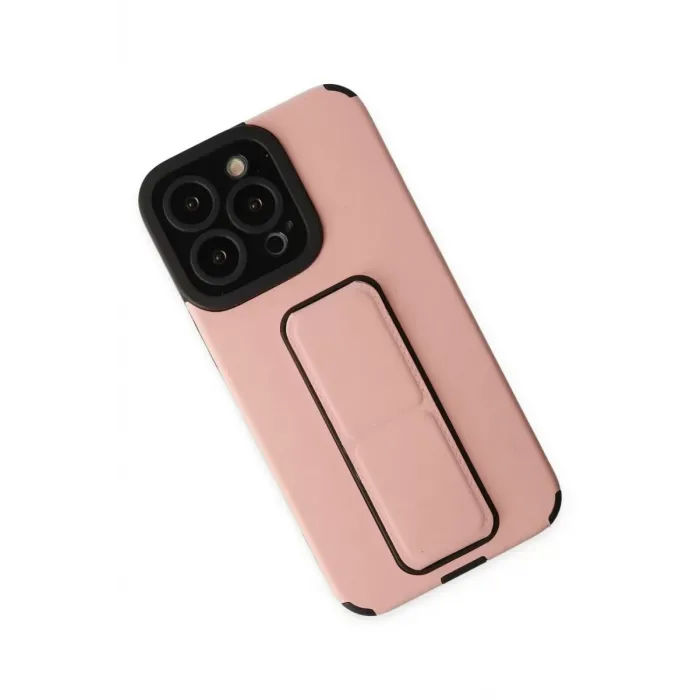Newface iPhone 14 Pro Kılıf Mega Standlı Silikon - Pudra
