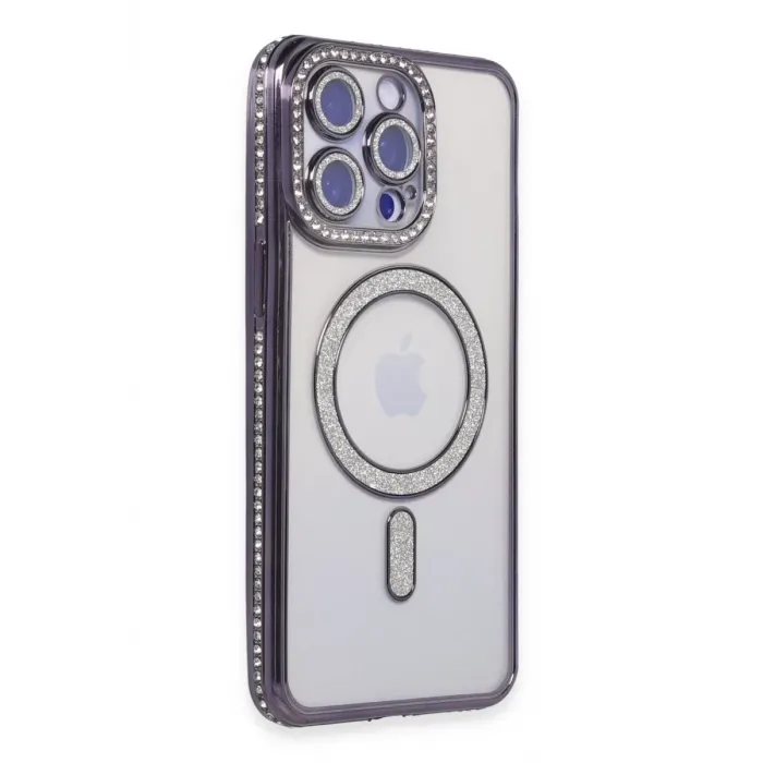Newface iPhone 14 Pro Max Kılıf Joke Simli Magneticsafe Kılıf - Derin Mor