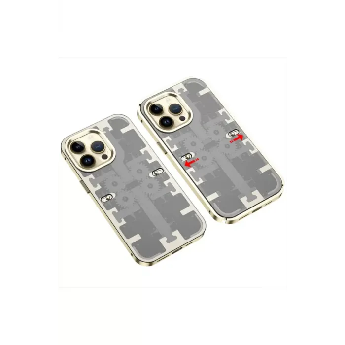 Newface iPhone 14 Pro Max Kılıf Mekanik Bumper Kapak - Gold