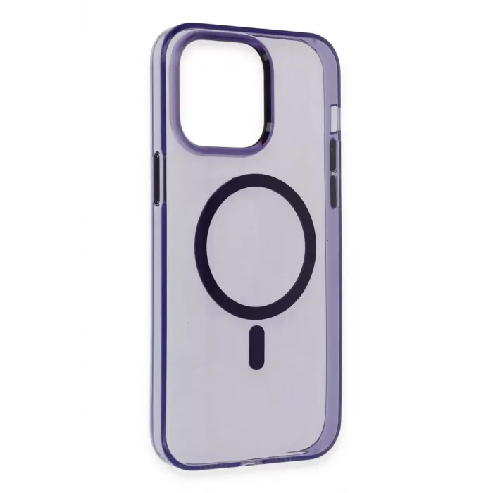 Newface iPhone 14 Pro Max Kılıf Tron Şeffaf Magsafe Kapak - Derin Mor