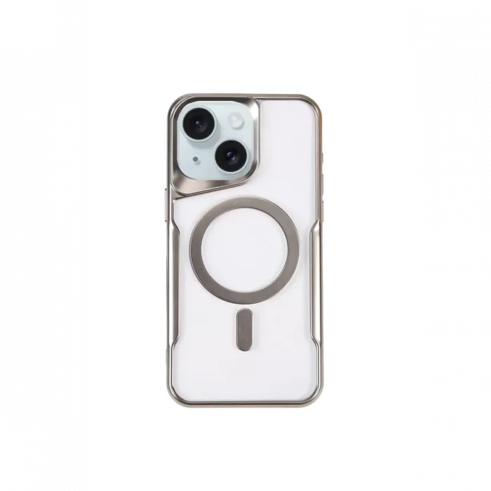 Newface iPhone 15 Plus Kılıf Boyi Magsafe Silikon Kapak - Gümüş
