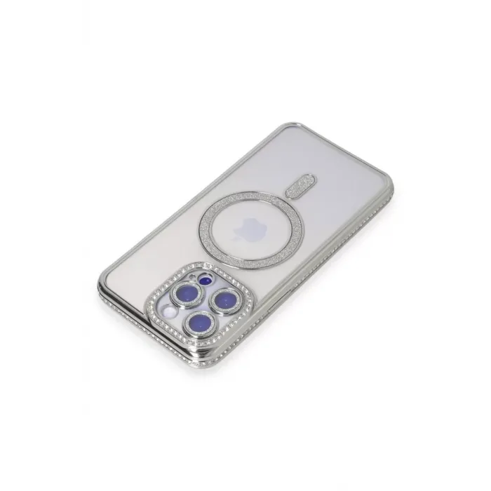 Newface iPhone 15 Pro Kılıf Joke Simli Magneticsafe Kılıf - Gümüş