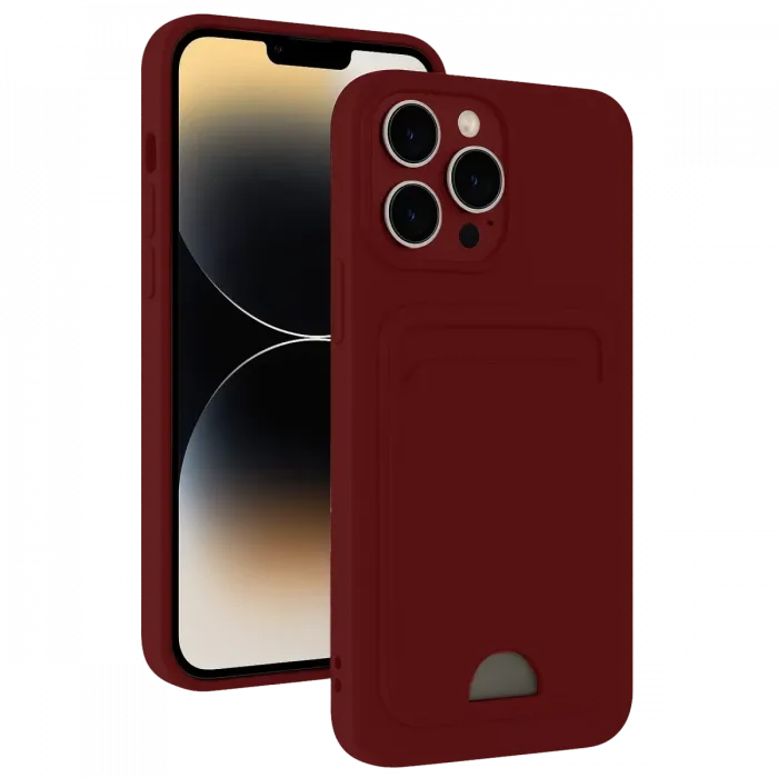 Newface iPhone 15 Pro Kılıf Kelvin Kartvizitli Silikon - Bordo