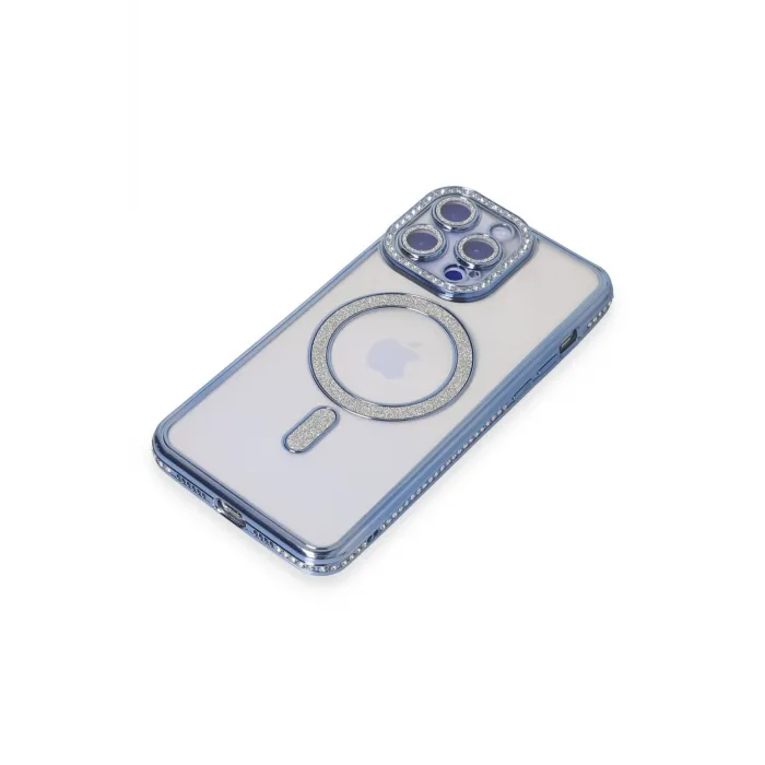 Newface iPhone 15 Pro Max Kılıf Joke Simli Magneticsafe Kılıf - Mavi