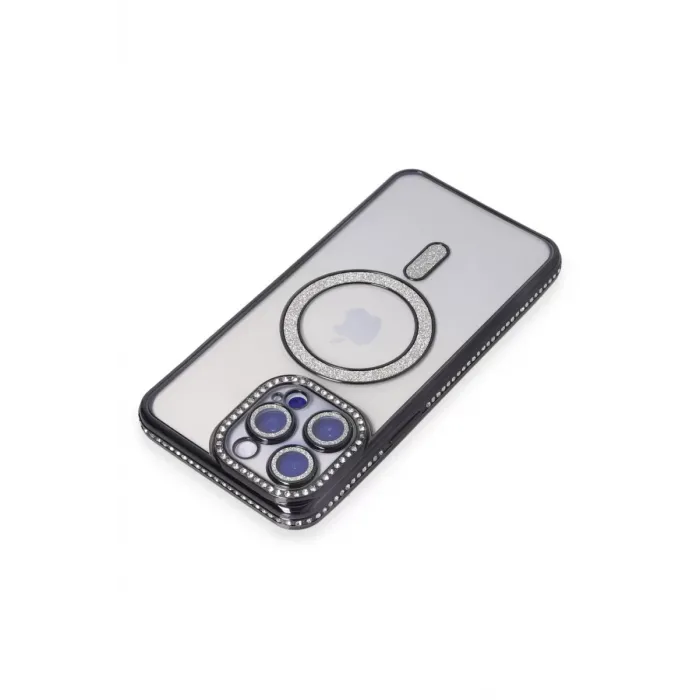 Newface iPhone 15 Pro Max Kılıf Joke Simli Magneticsafe Kılıf - Siyah