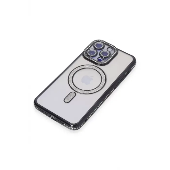 Newface iPhone 15 Pro Max Kılıf Joke Simli Magneticsafe Kılıf - Siyah