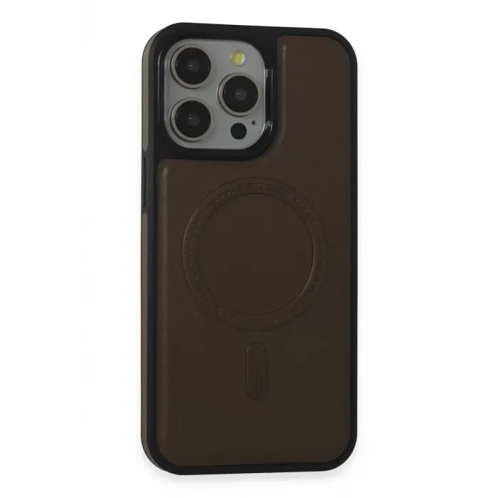 Newface iPhone 15 Pro Max Kılıf Ozzi Magsafe Deri Kapak - Natural Grey