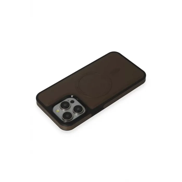 Newface iPhone 15 Pro Max Kılıf Ozzi Magsafe Deri Kapak - Natural Grey