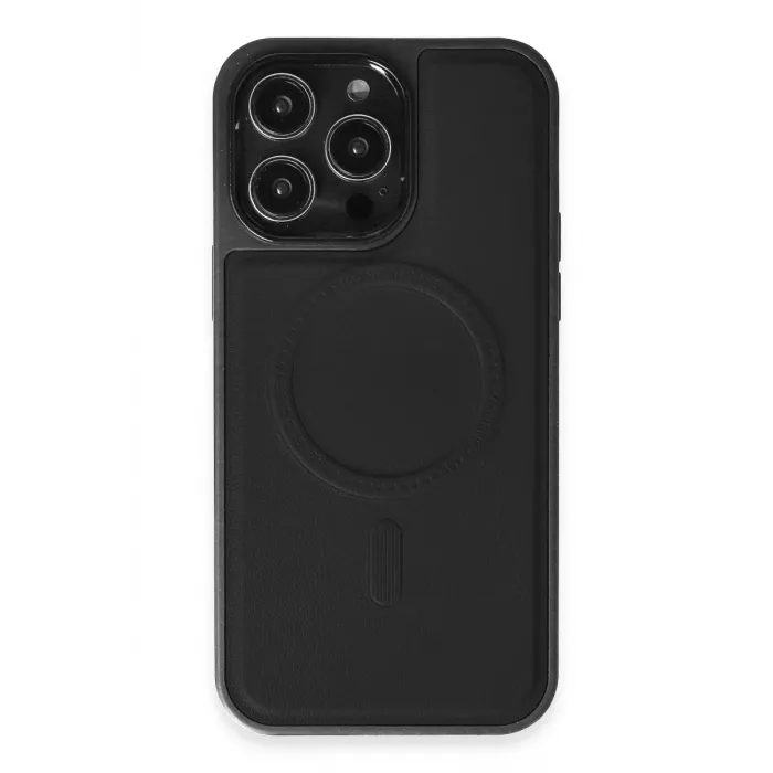 Newface iPhone 15 Pro Max Kılıf Ozzi Magsafe Deri Kapak - Siyah
