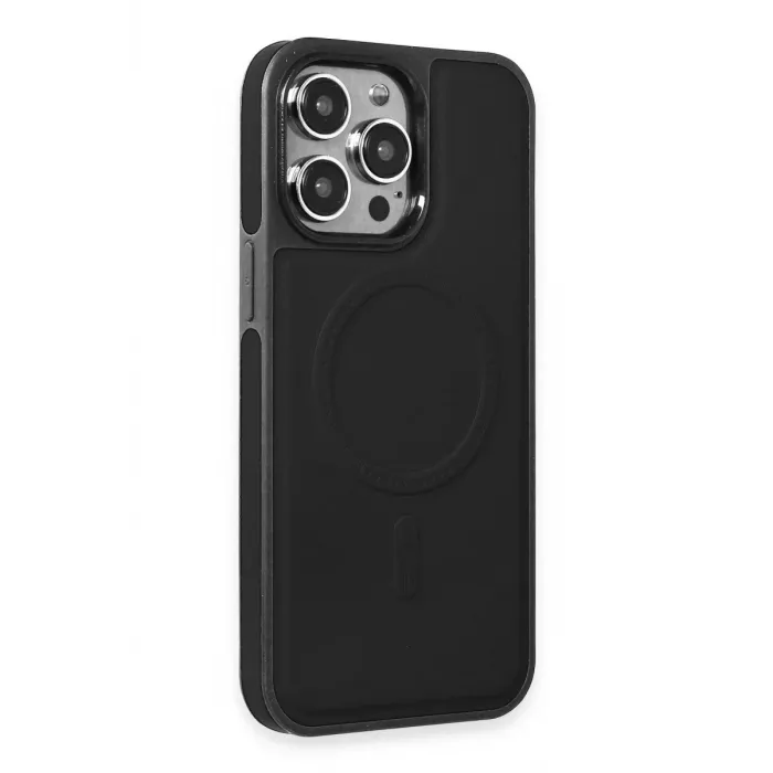 Newface iPhone 15 Pro Max Kılıf Ozzi Magsafe Deri Kapak - Siyah