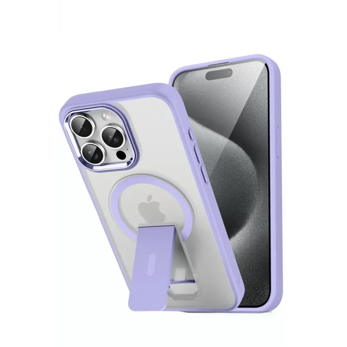 Newface iPhone 15 Pro Tork Magsafe Standlı Kapak - Lila
