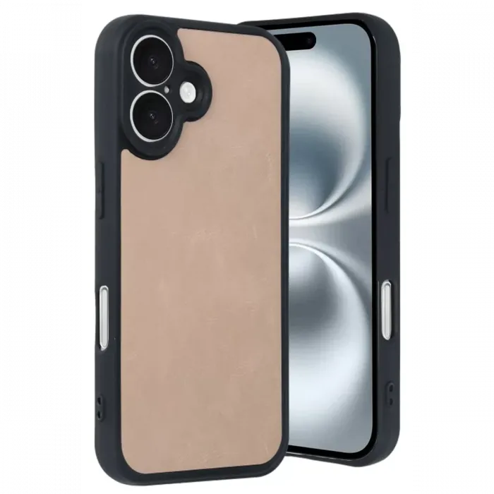 Newface iPhone 16 Kılıf Aras Deri Kapak - Pudra