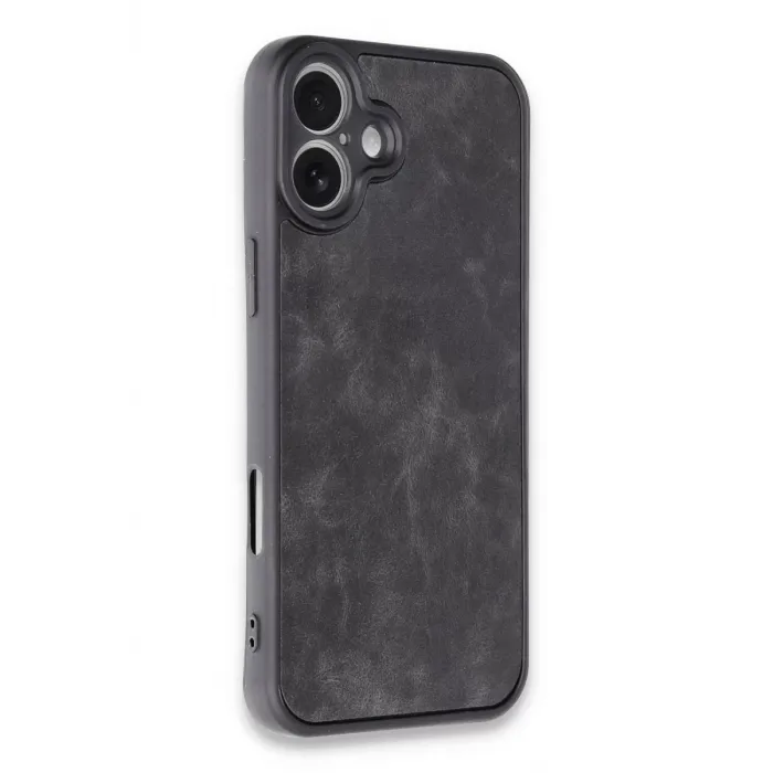 Newface iPhone 16 Plus Kılıf Aras Deri Kapak - Siyah