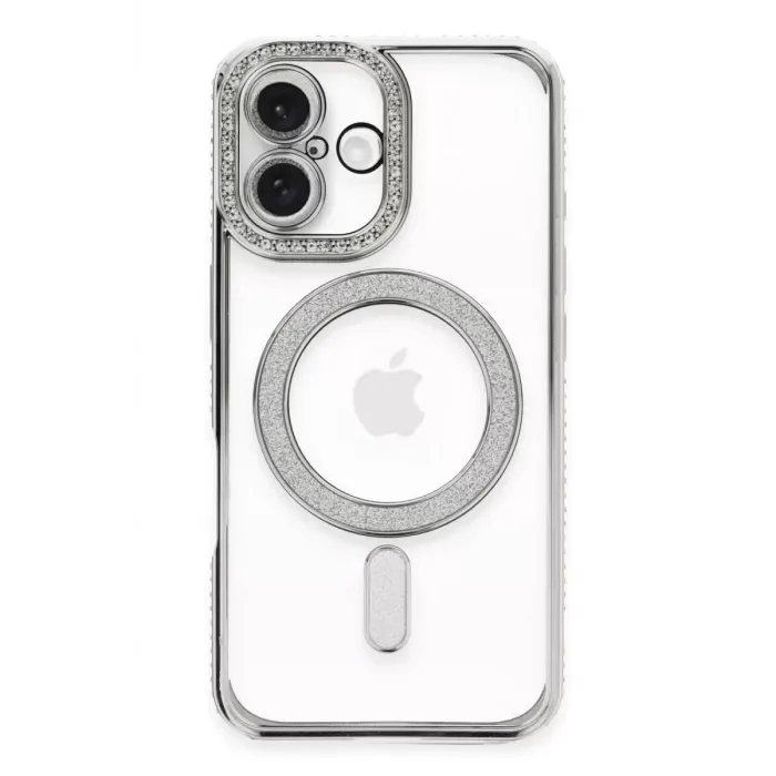 Newface iPhone 16 Plus Kılıf Joke Simli Magneticsafe Kılıf - Gümüş
