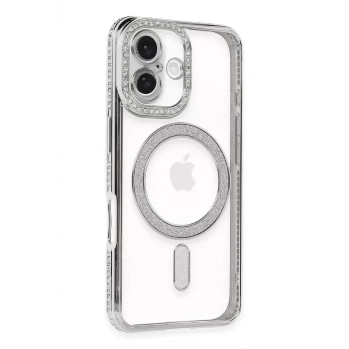 Newface iPhone 16 Plus Kılıf Joke Simli Magneticsafe Kılıf - Gümüş