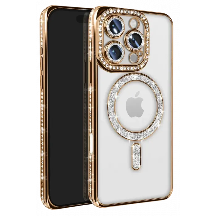Newface iPhone 16 Pro Max Kılıf Joke Simli Magneticsafe Kılıf - Gold