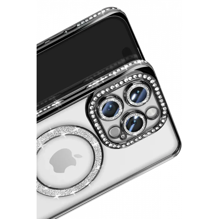 Newface iPhone 16 Pro Max Kılıf Joke Simli Magneticsafe Kılıf - Siyah