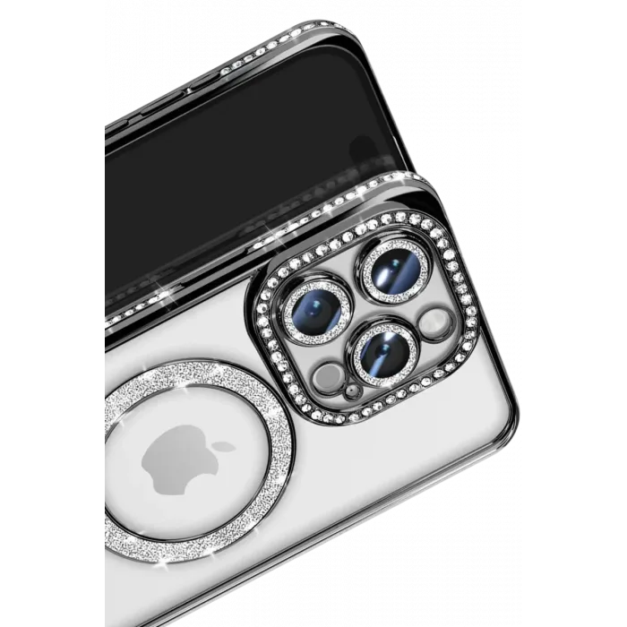 Newface iPhone 16 Pro Max Kılıf Joke Simli Magneticsafe Kılıf - Siyah
