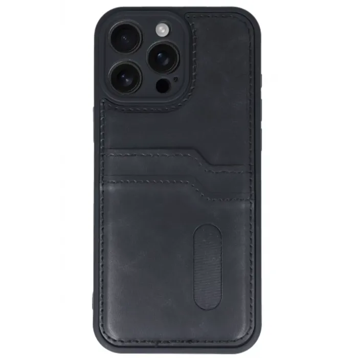 Newface iPhone 16 Pro Max Kılıf Sara Kartvizitli Deri Kılıf - Siyah