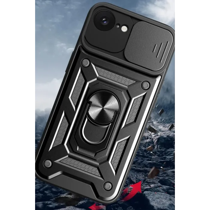 Newface iPhone 16E Kılıf Pars Lens Yüzüklü Silikon - Kırmızı