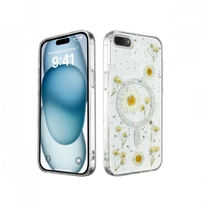 Newface iPhone 7 Kılıf Daisy Simli Magsafe Kapak - Gümüş