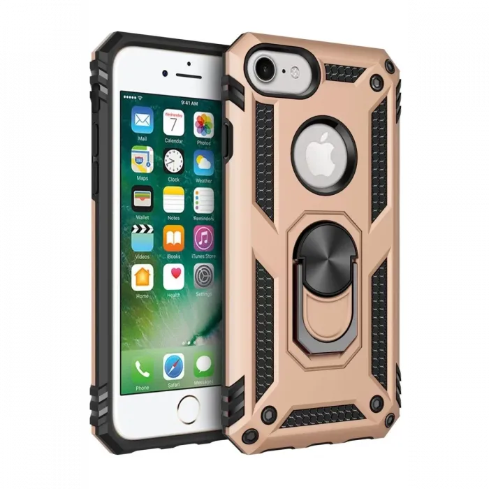 Newface iPhone 7 Kılıf Sofya Yüzüklü Silikon Kapak - Gold