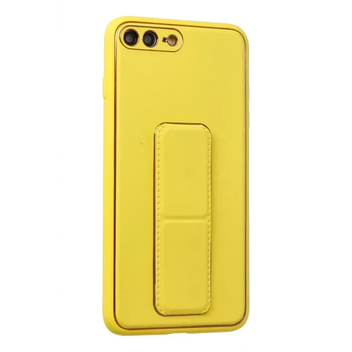 Newface iPhone 7 Plus Kılıf Coco Deri Standlı Kapak - Sarı