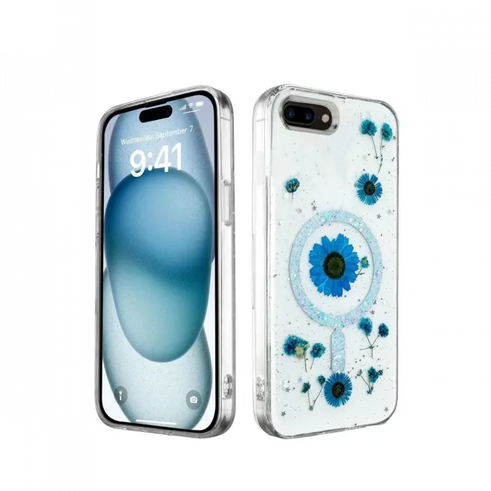 Newface iPhone 7 Plus Kılıf Daisy Simli Magsafe Kapak - Mavi