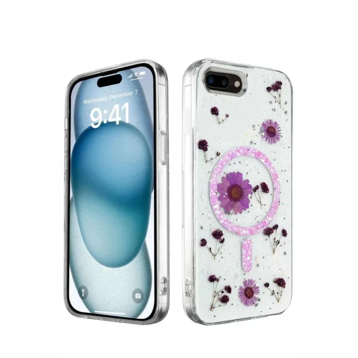 Newface iPhone 7 Plus Kılıf Daisy Simli Magsafe Kapak - Mor