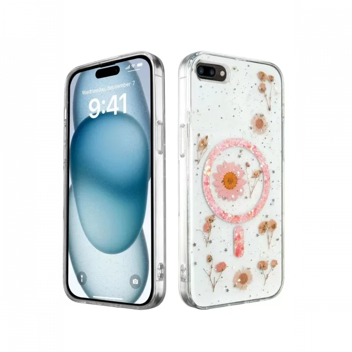 Newface iPhone 7 Plus Kılıf Daisy Simli Magsafe Kapak - Pembe