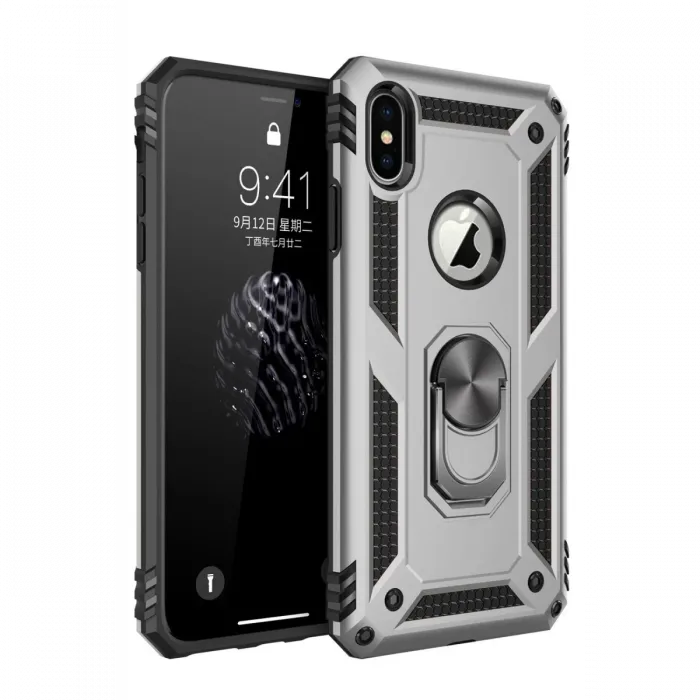 Newface iPhone X Kılıf Sofya Yüzüklü Silikon Kapak - Gümüş