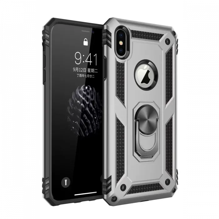 Newface iPhone X Kılıf Sofya Yüzüklü Silikon Kapak - Gümüş