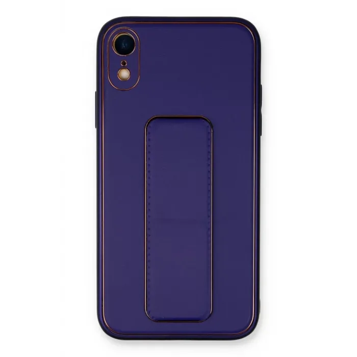 Newface iPhone XR Kılıf Coco Deri Standlı Kapak - Mor