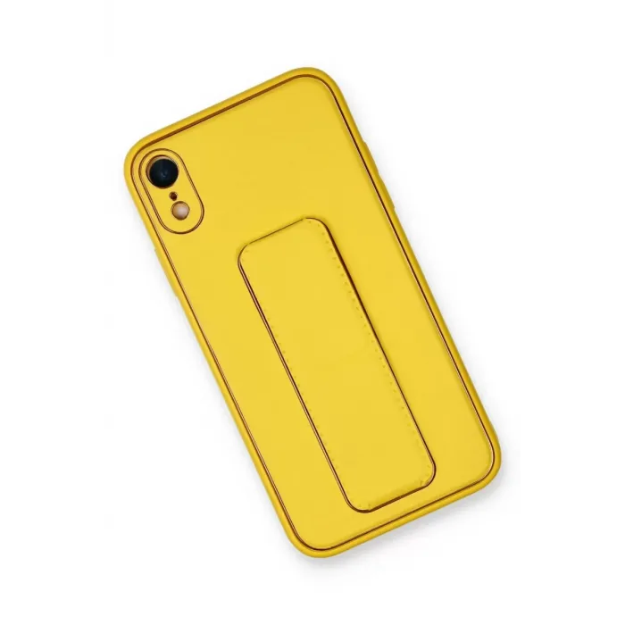 Newface iPhone XR Kılıf Coco Deri Standlı Kapak - Sarı