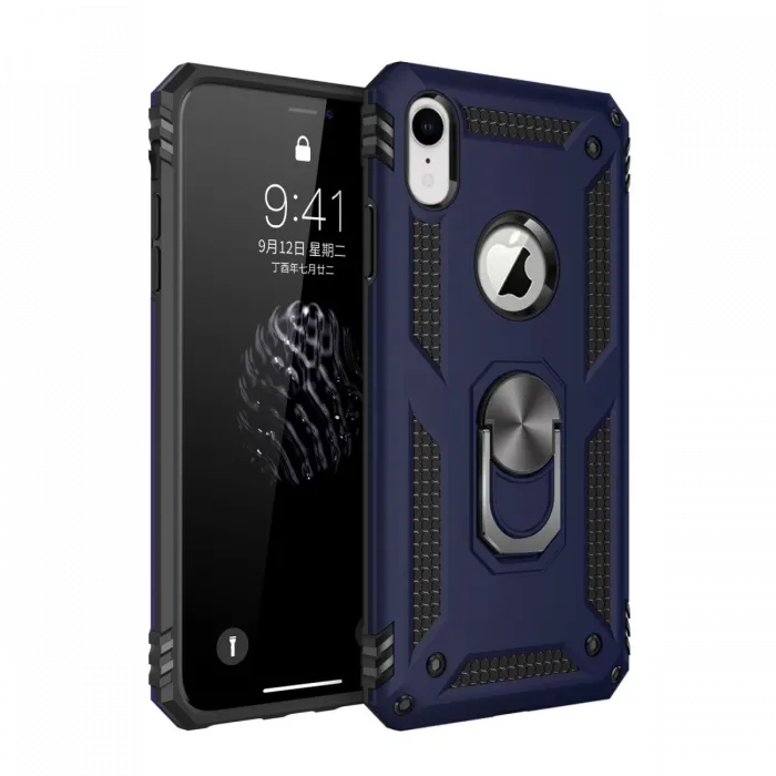 Newface iPhone XR Kılıf Sofya Yüzüklü Silikon Kapak - Lacivert