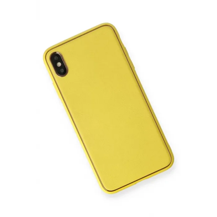Newface iPhone XS Max Kılıf Coco Deri Silikon Kapak - Sarı
