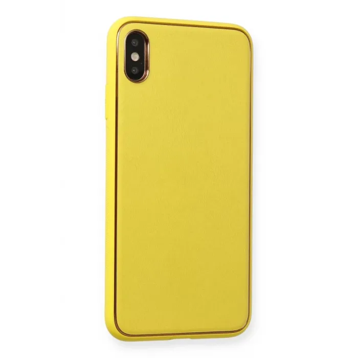 Newface iPhone XS Max Kılıf Coco Deri Silikon Kapak - Sarı
