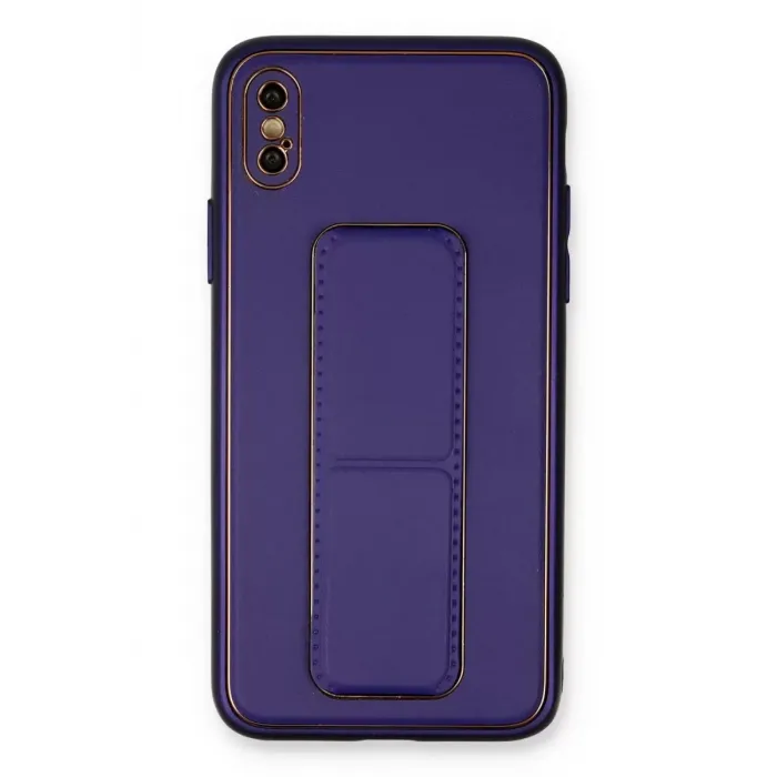 Newface iPhone XS Max Kılıf Coco Deri Standlı Kapak - Mor