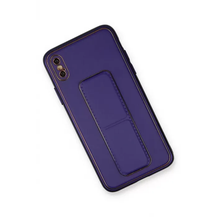 Newface iPhone XS Max Kılıf Coco Deri Standlı Kapak - Mor