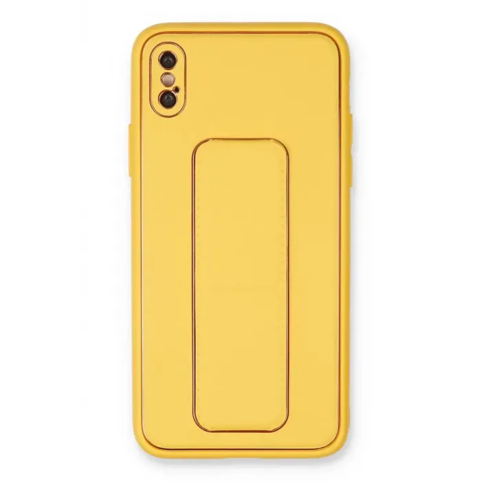 Newface iPhone XS Max Kılıf Coco Deri Standlı Kapak - Sarı