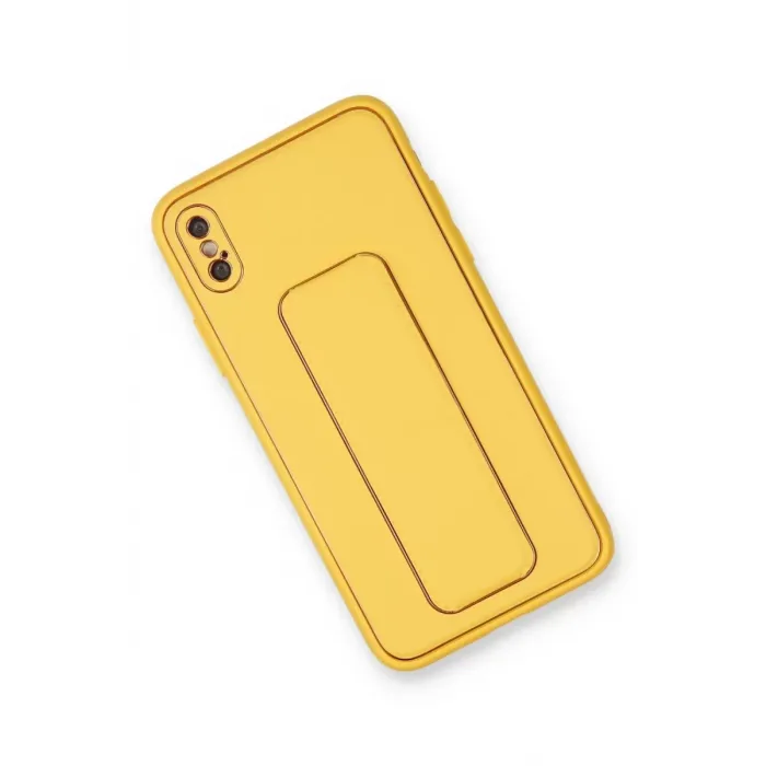 Newface iPhone XS Max Kılıf Coco Deri Standlı Kapak - Sarı