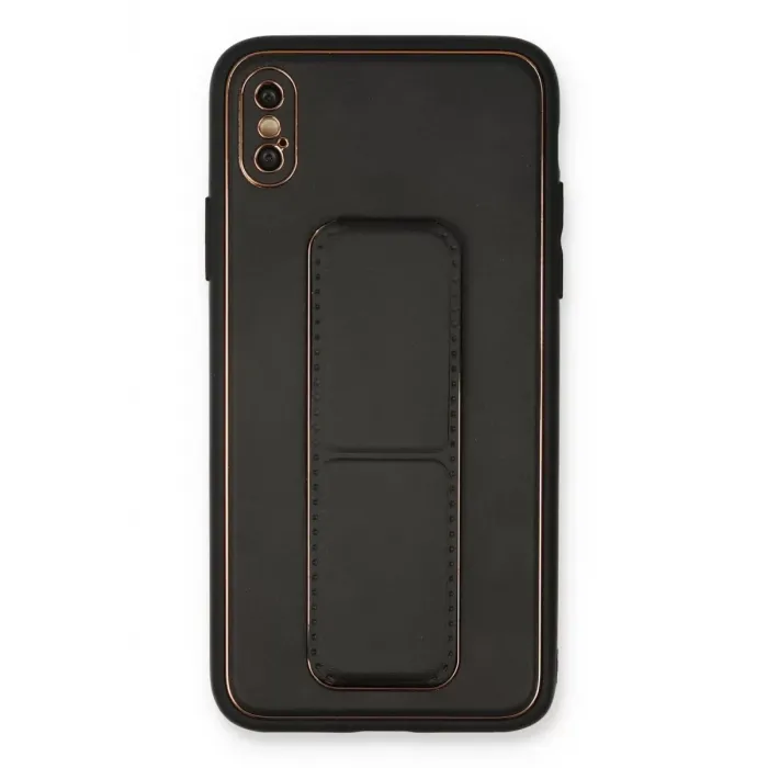 Newface iPhone XS Max Kılıf Coco Deri Standlı Kapak - Siyah