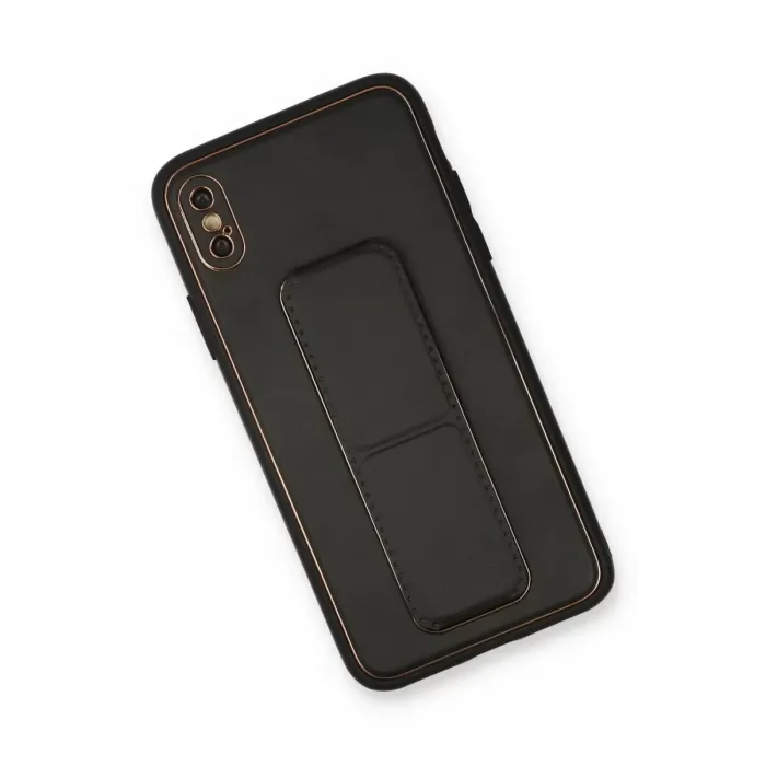 Newface iPhone XS Max Kılıf Coco Deri Standlı Kapak - Siyah