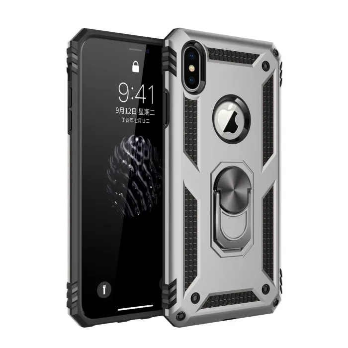 Newface iPhone XS Max Kılıf Sofya Yüzüklü Silikon Kapak - Gümüş