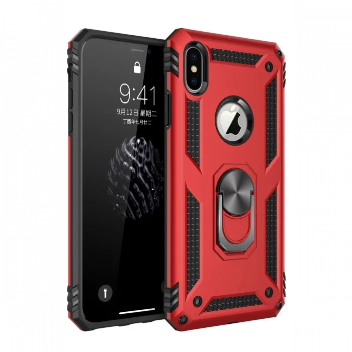 Newface iPhone XS Max Kılıf Sofya Yüzüklü Silikon Kapak - Kırmızı