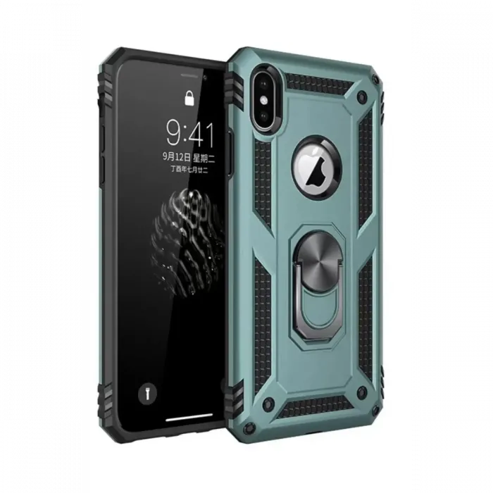 Newface iPhone XS Max Kılıf Sofya Yüzüklü Silikon Kapak - Yeşil