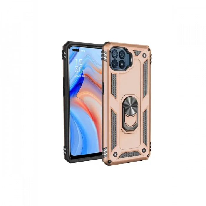 Newface Oppo Reno 4 Lite Kılıf Sofya Yüzüklü Silikon Kapak - Gold