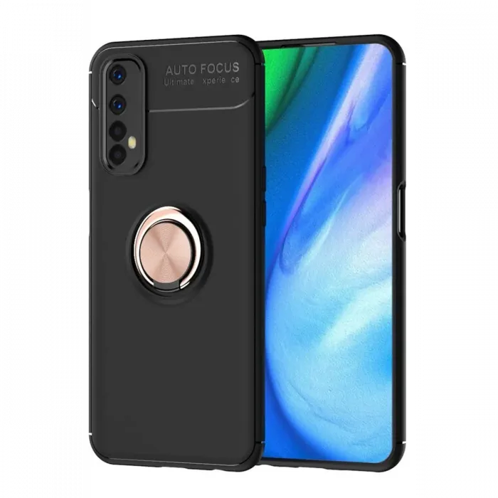Newface Realme 7 Kılıf Range Yüzüklü Silikon - Siyah-Gold