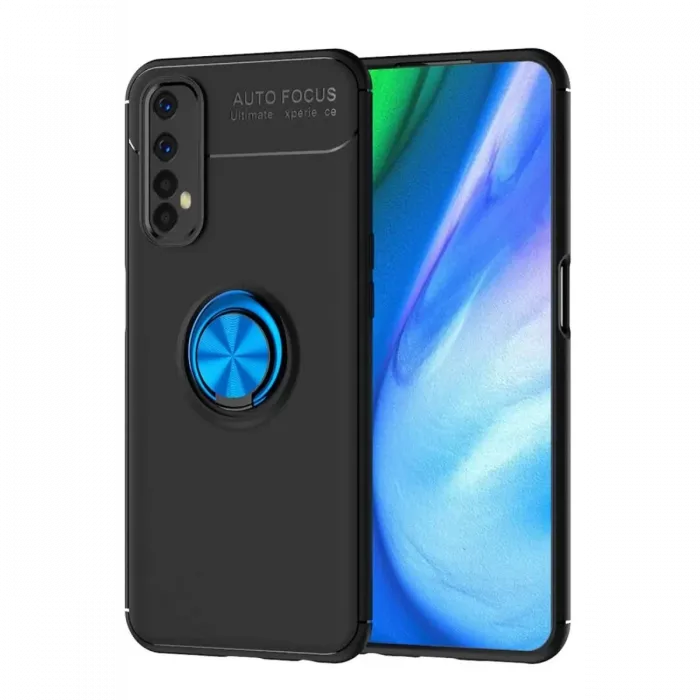 Newface Realme 7 Kılıf Range Yüzüklü Silikon - Siyah-Mavi